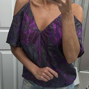 Flounce silk cold shoulder top size M
